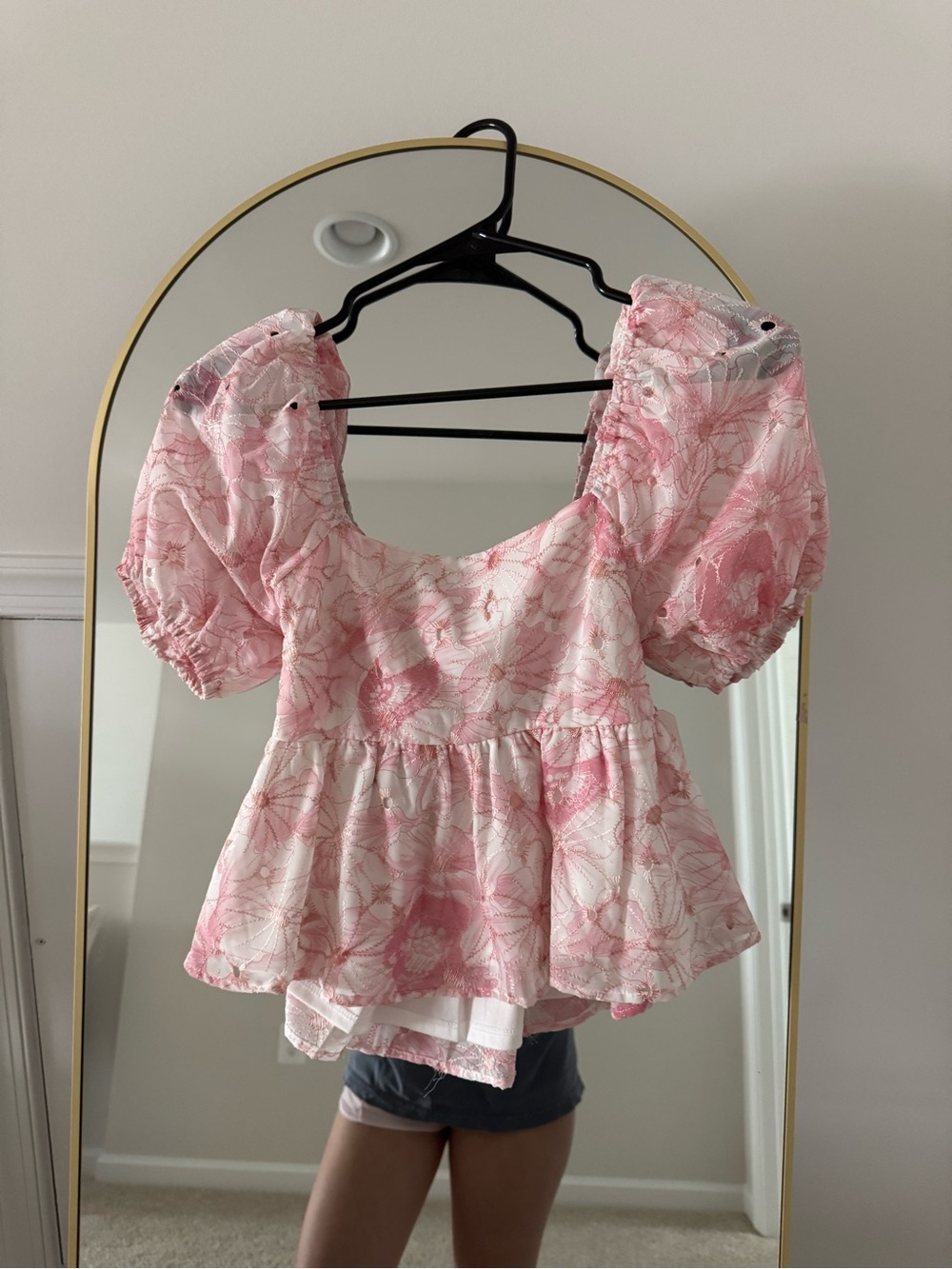 Altar'd State Pink Floral Puff Sleeve Peplum Blouse
